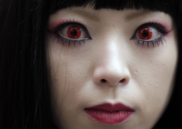 Japanese woman wearing make-up on Halloween